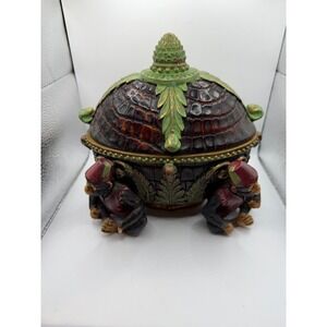 Vintage Monkey Fez Decorative Lidded Box Chinoiserie Hollywood Regency Trinket